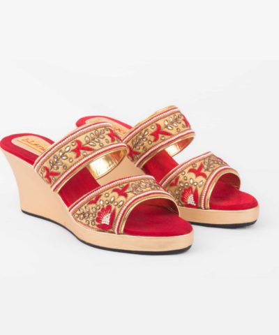 Red and Gold Strapped Platforms