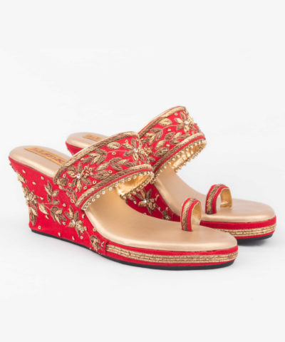 Red Floral Zardosi Platforms