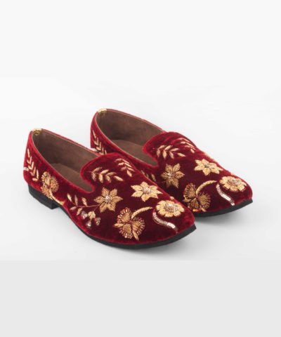 Maroon Zardosi Loafer Shoes