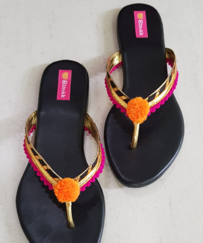 Black Pompom Flip Flops