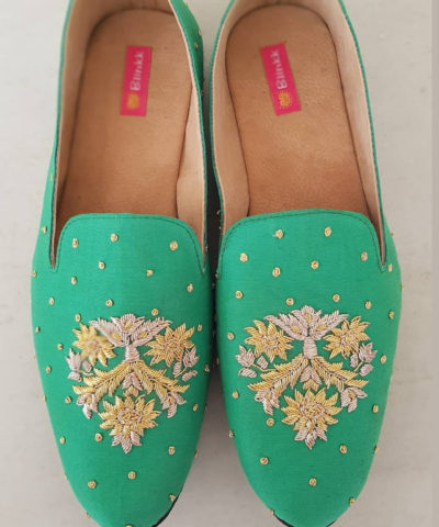 Green Zardosi Loafer Shoes