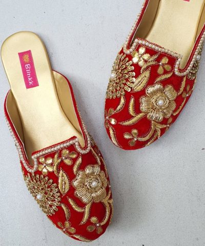 Red Zardosi Slip On Mojadis