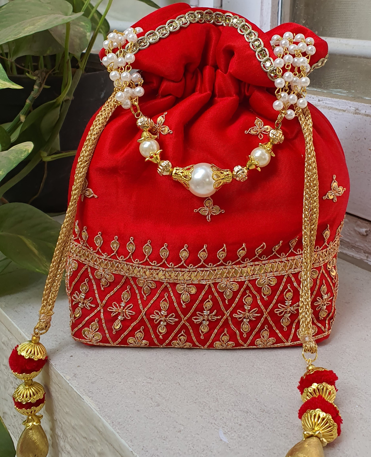 red potli bag