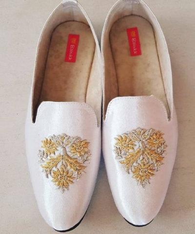 White Zardosi Motif Loafer Shoes