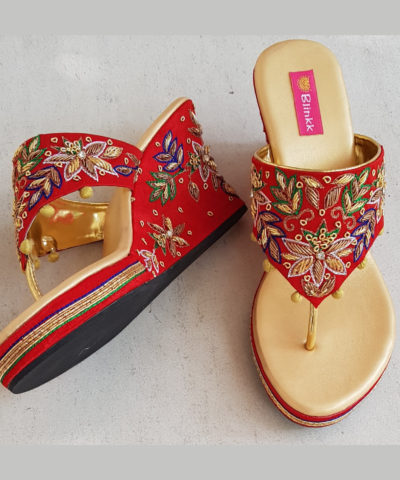 Red Floral Zardosi Platforms