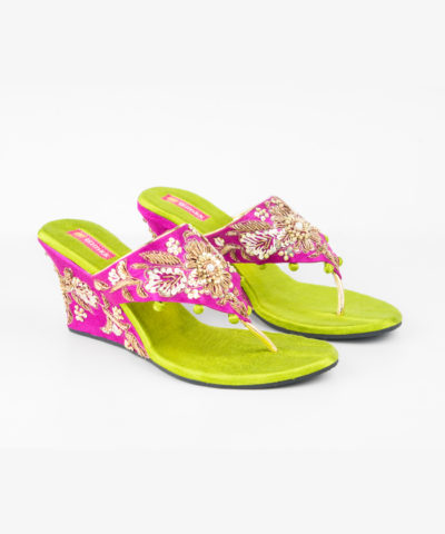 Mauve And Green Zardosi Wedges