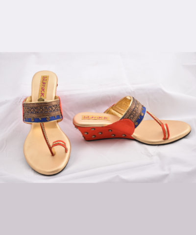 Blue Orange Kohlapuri Wedges
