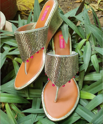 Silver and Tan Wedges