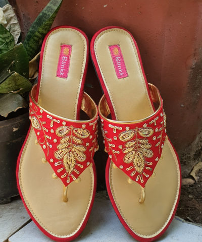 Red Zardosi Floral Flats