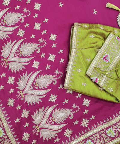 Wine and Green Marodi Saree