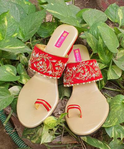 Red Zardosi Pearls Wedges