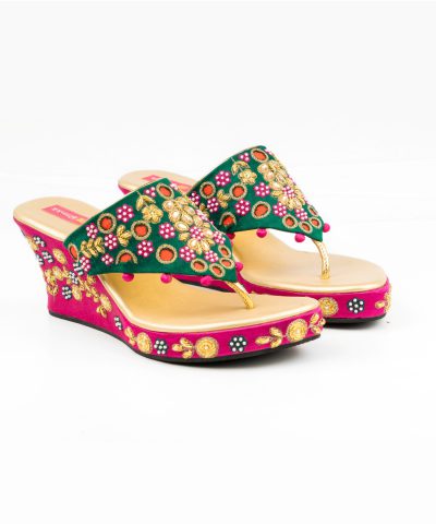 Bottle Green Pink Cutwork Platforms