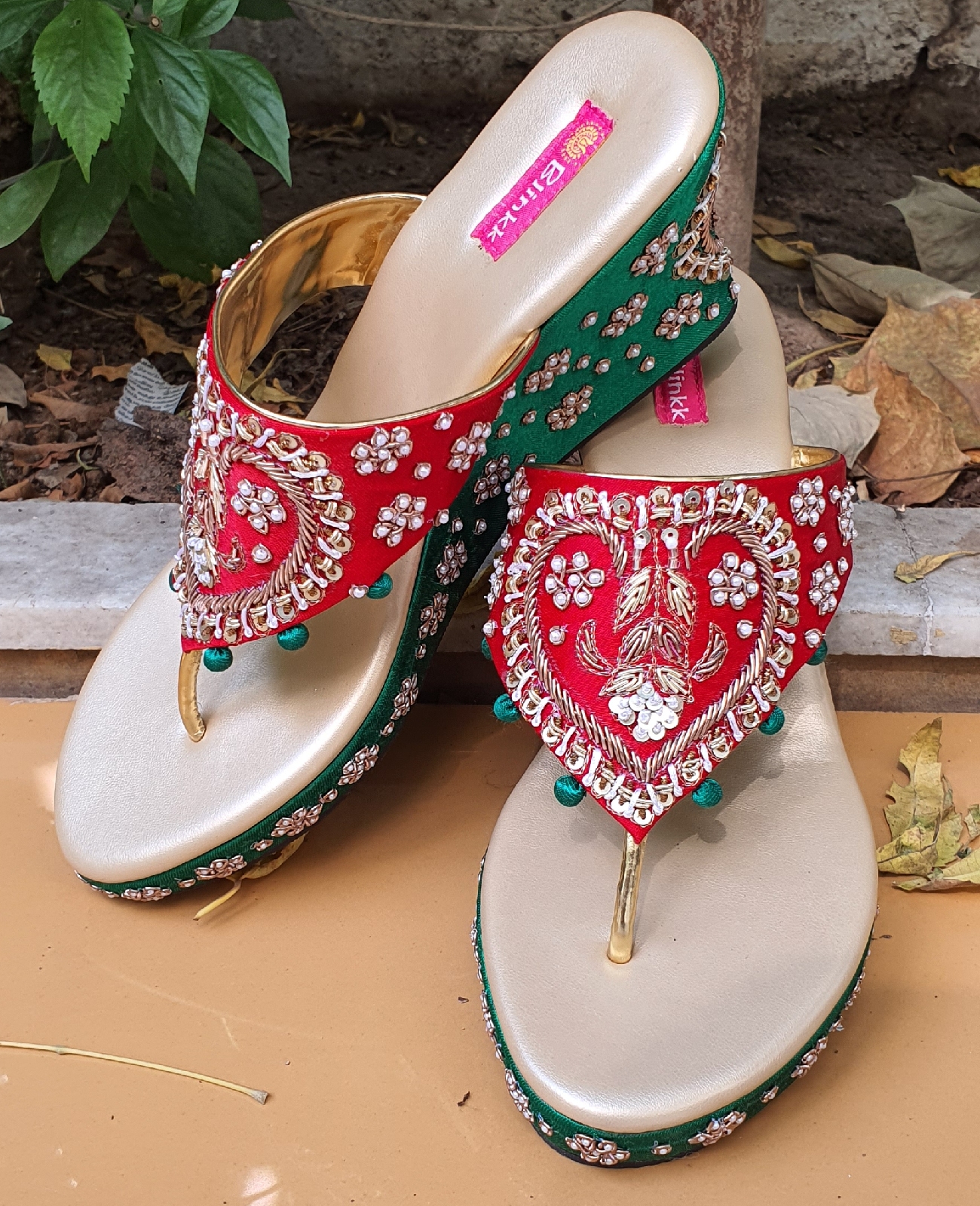 Red Green Zardosi Platforms Blinkk Footwear in Ahmedabad