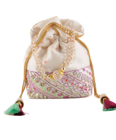 White Multicolor Sequined Potli Bag
