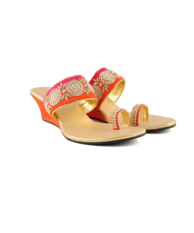 Pink Orange Zardosi Wedges