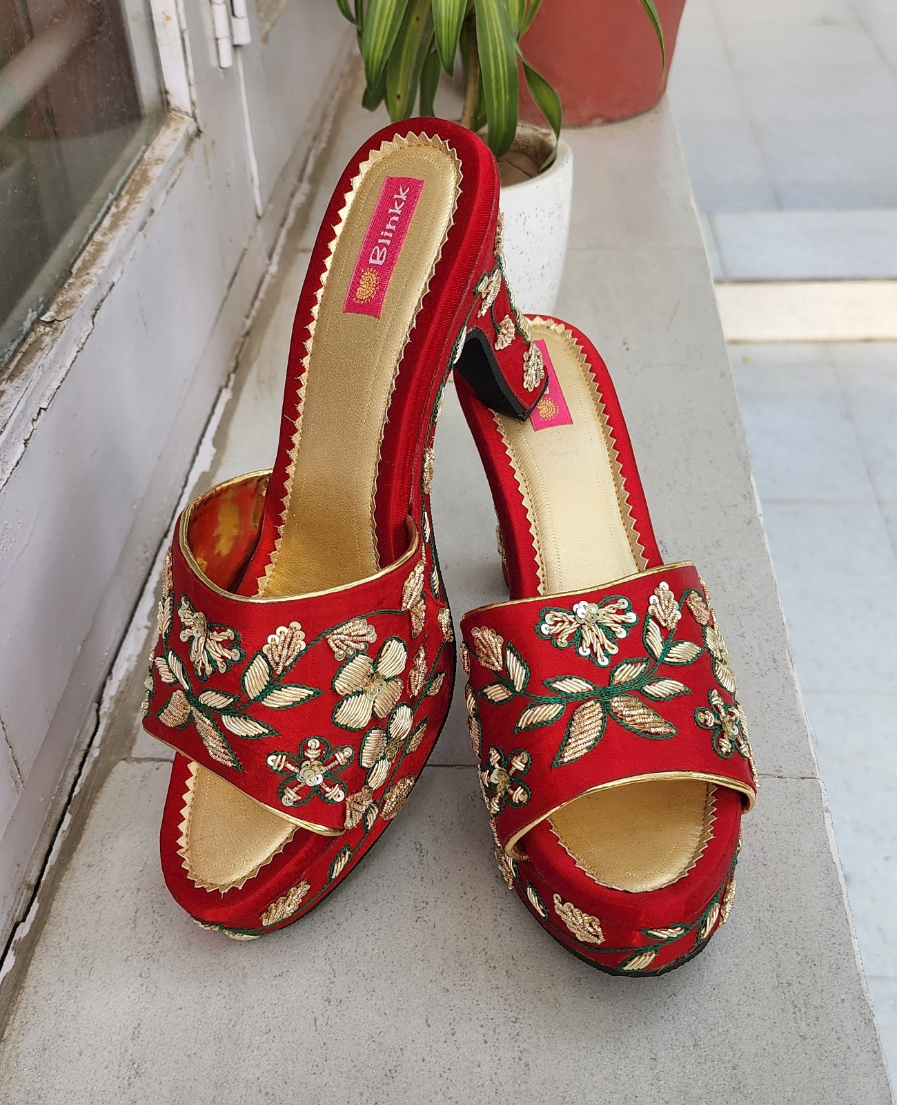 Red Zardosi Heels | Bridal sandals heels, Bridal sandals, Bridal  accessories jewelry