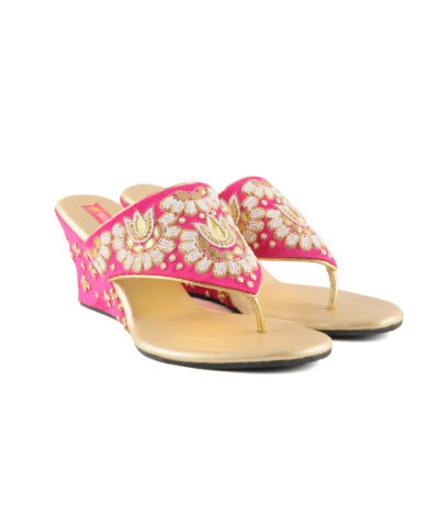 Pink Zardosi Pearl Wedges